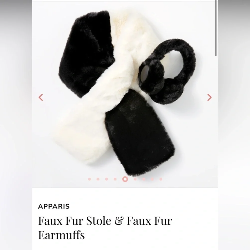 Apparis Black White Faux Fur Stole and Earmuffs